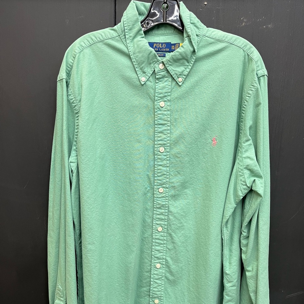 Ralph Lauren Polo Button Down Shirt- seafoam green with coral horse